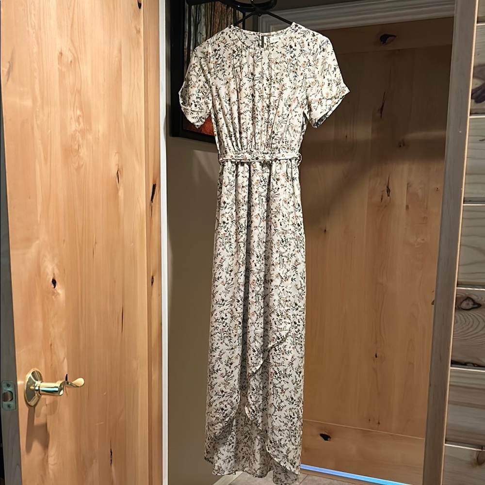 Roolee Cream and Floral High Low Flutter Sleeve Sundress